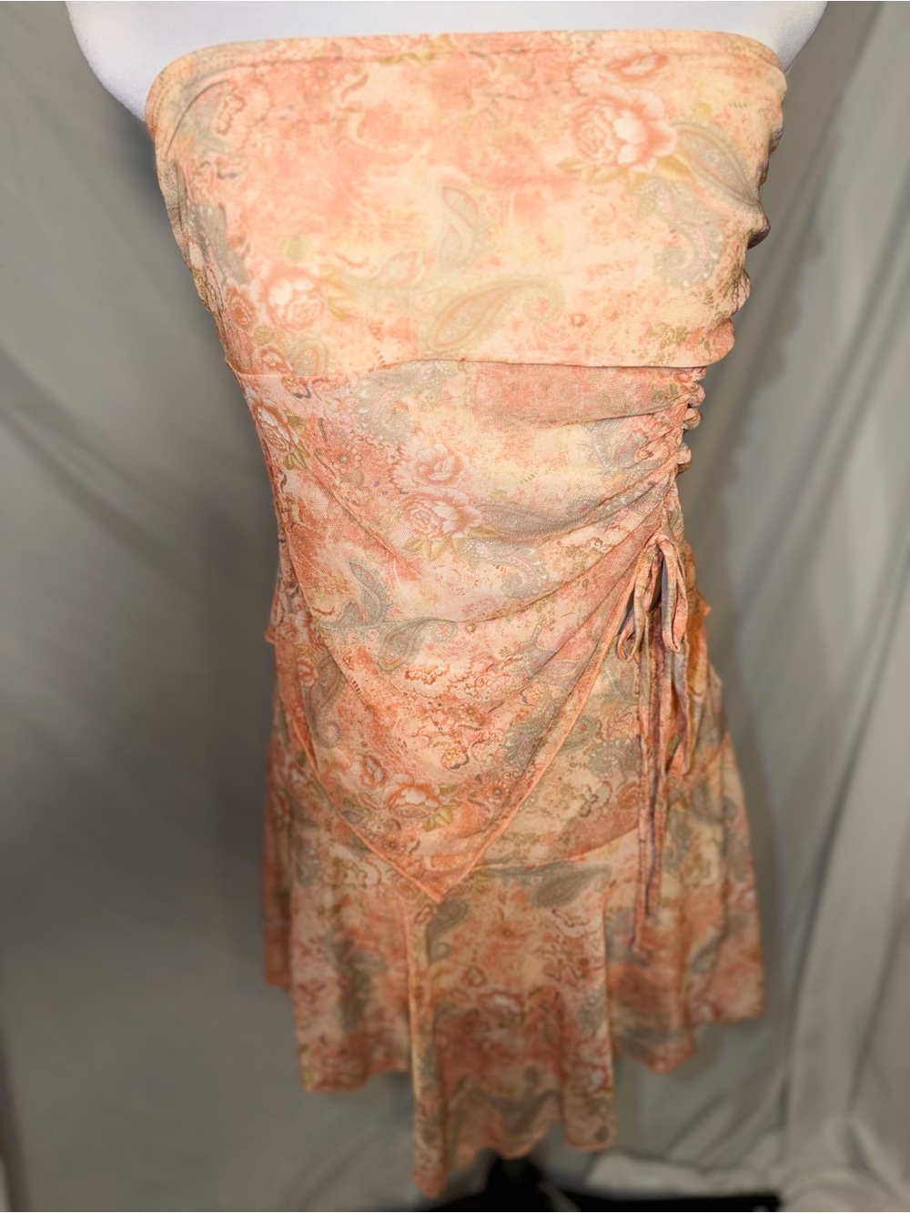 See You Monday peach paisley and floral mesh tube 2 piece dress - Picture 3 of 14